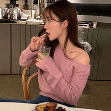 画像をギャラリービューアに読み込む, ワンショルダー ソフト ニット セーター レディース トップス 全2色 韓国 秋冬
