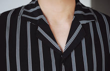 画像をギャラリービューアに読み込む, メンズ ストライプ シャツ 長袖 ストライプ きれいめ 黒 韓国