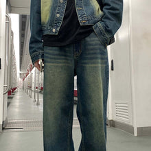 画像をギャラリービューアに読み込む, メンズ デニム セットアップ ルーズ ワイドパンツ 韓国 ジーンズ セットアップ
