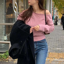 画像をギャラリービューアに読み込む, ワンショルダー ソフト ニット セーター レディース トップス 全2色 韓国 秋冬