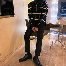 画像をギャラリービューアに読み込む, ハーフジップ ニット セータートップス チェック ルーズ メンズ  全2色