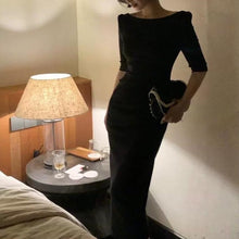 画像をギャラリービューアに読み込む, バックオープン タイト ドレス パーティードレス 4色 レディース 五分袖 細見え 韓国