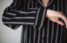 画像をギャラリービューアに読み込む, メンズ ストライプ シャツ 長袖 ストライプ きれいめ 黒 韓国