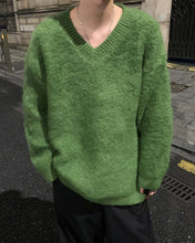 画像をギャラリービューアに読み込む, シャギーニット ニットセーター  トップス 全4色 Vネック カジュアルメンズ  秋冬