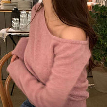 画像をギャラリービューアに読み込む, ワンショルダー ソフト ニット セーター レディース トップス 全2色 韓国 秋冬
