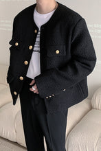 画像をギャラリービューアに読み込む, メンズ 韓国 ツイード ジャケット ラグジュアリー ノーカラー