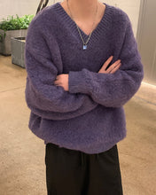 画像をギャラリービューアに読み込む, シャギーニット ニットセーター  トップス 全4色 Vネック カジュアルメンズ  秋冬