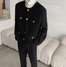 画像をギャラリービューアに読み込む, メンズ 韓国 ツイード ジャケット ラグジュアリー ノーカラー