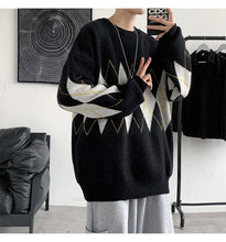 画像をギャラリービューアに読み込む, メンズ アーガイル セーター ルーズ 韓国 トップス  メンズ 全2色