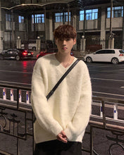 画像をギャラリービューアに読み込む, シャギーニット ニットセーター  トップス 全4色 Vネック カジュアルメンズ  秋冬