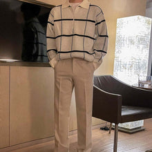 画像をギャラリービューアに読み込む, ハーフジップ ニット セータートップス チェック ルーズ メンズ  全2色