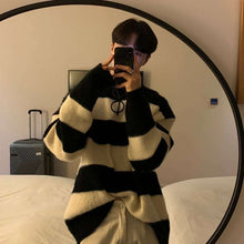 画像をギャラリービューアに読み込む, ボーダー ニット ニットセーター メンズ トップス ルーズ 全3色 カジュアル 韓国