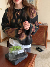 画像をギャラリービューアに読み込む, 総柄 ルーズ ニット レディースセーター ヴィンテージライク 韓国 トップス