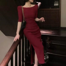 画像をギャラリービューアに読み込む, バックオープン タイト ドレス パーティードレス 4色 レディース 五分袖 細見え 韓国