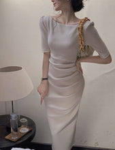 画像をギャラリービューアに読み込む, バックオープン タイト ドレス パーティードレス 4色 レディース 五分袖 細見え 韓国
