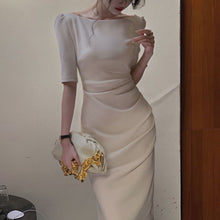 画像をギャラリービューアに読み込む, バックオープン タイト ドレス パーティードレス 4色 レディース 五分袖 細見え 韓国