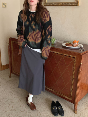 総柄 ルーズ ニット レディースセーター ヴィンテージライク 韓国 トップス