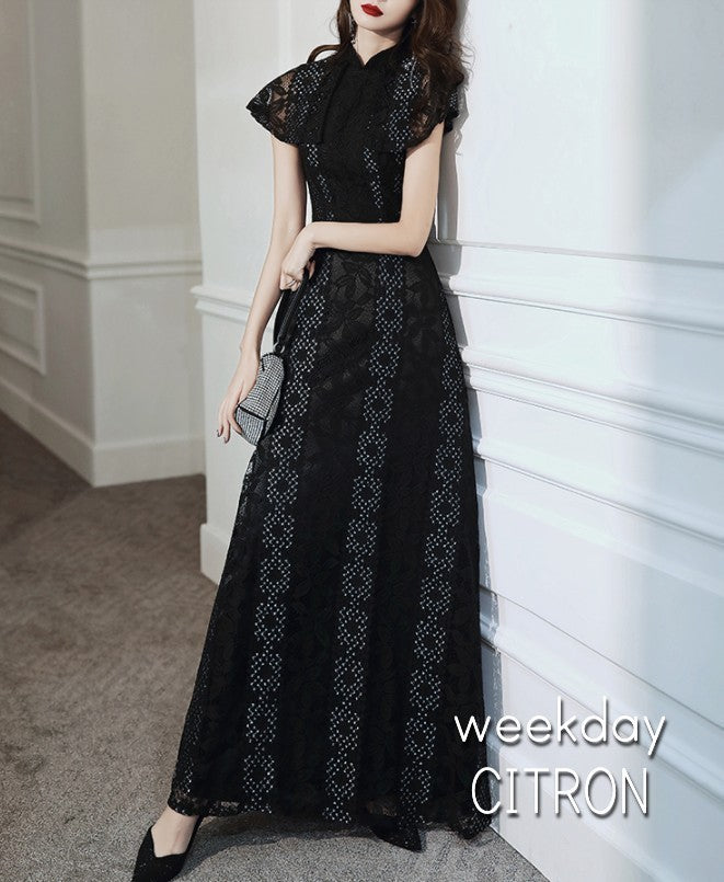 総レース パーティードレス ワンピース レディース エレガント パーティードレス 黒