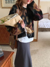 画像をギャラリービューアに読み込む, 総柄 ルーズ ニット レディースセーター ヴィンテージライク 韓国 トップス