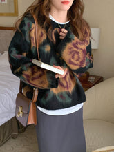 画像をギャラリービューアに読み込む, 総柄 ルーズ ニット レディースセーター ヴィンテージライク 韓国 トップス