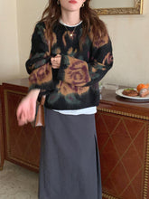 画像をギャラリービューアに読み込む, 総柄 ルーズ ニット レディースセーター ヴィンテージライク 韓国 トップス