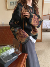 画像をギャラリービューアに読み込む, 総柄 ルーズ ニット レディースセーター ヴィンテージライク 韓国 トップス