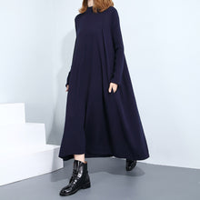 画像をギャラリービューアに読み込む, マキシワンピース 大きいサイズ 秋ワンピース お洒落 ブルー　ブラック　ブラウン