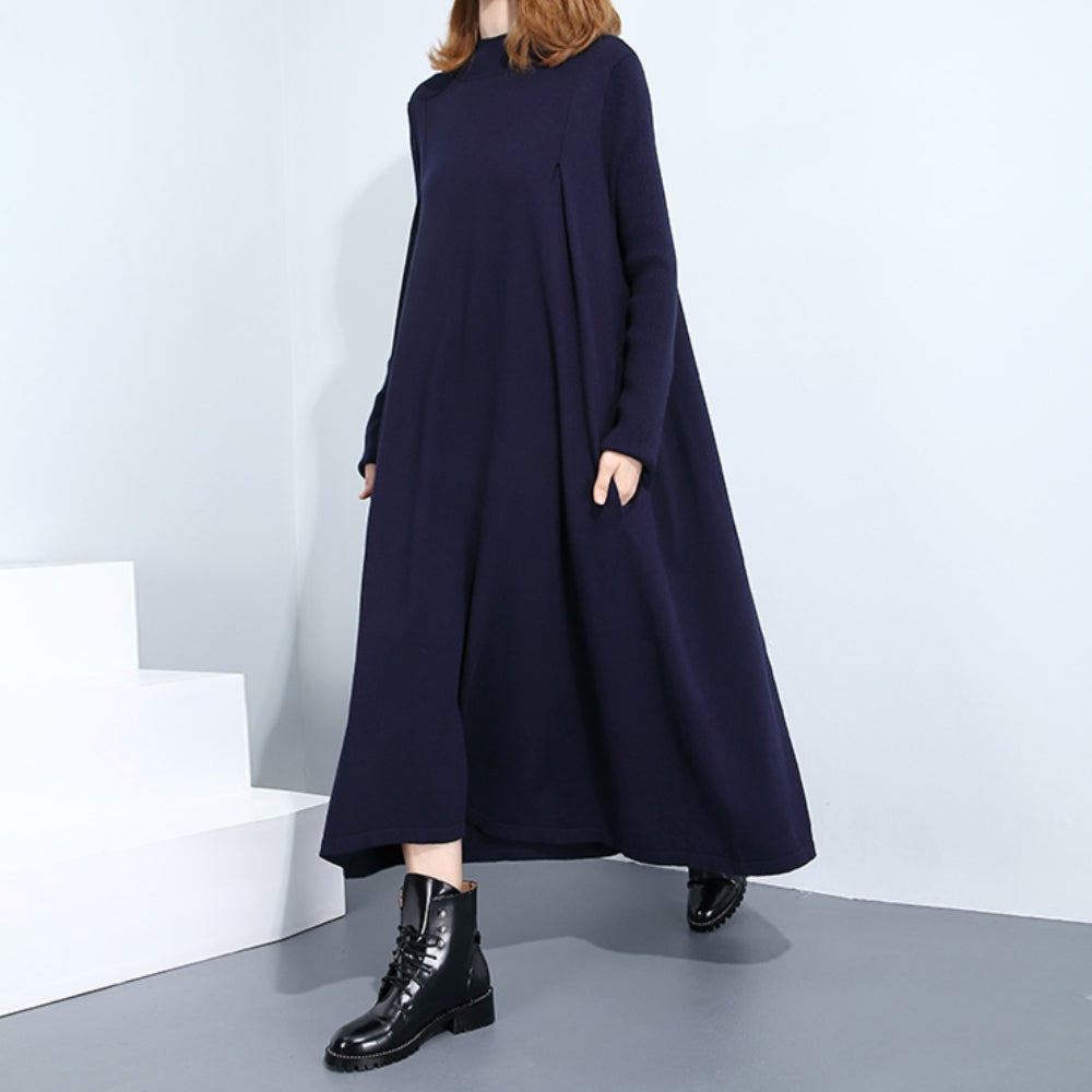 マキシワンピース 大きいサイズ 秋ワンピース お洒落 ブルー　ブラック　ブラウン