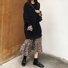 画像をギャラリービューアに読み込む, 大人気☆ 新品 レオパード柄ドッキングワンピース ロング トレーナー  ブラック　ベージュ
