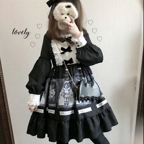 ゴシック 暗黒ドール フリルフレアワンピ ブラック