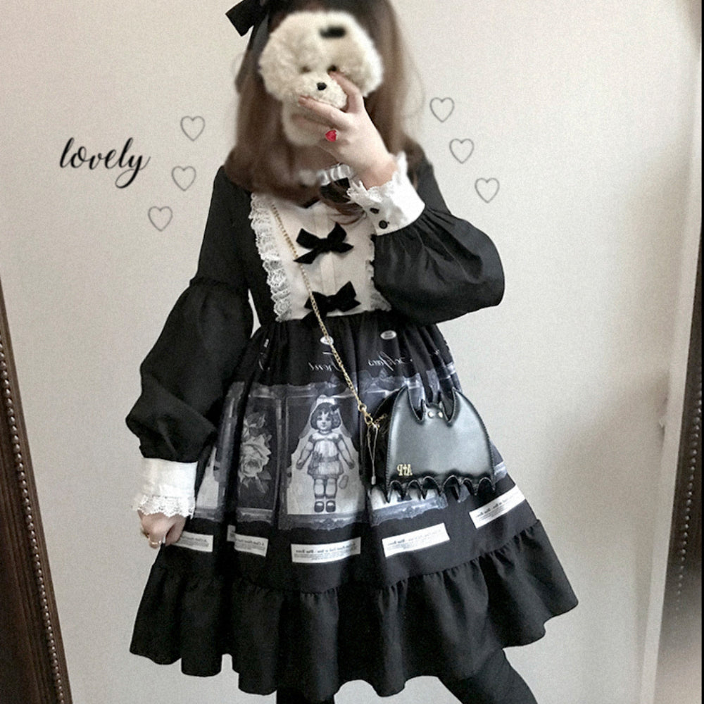ゴシック 暗黒ドール フリルフレアワンピ ブラック