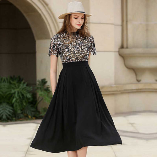 刺繍花レース パーティードレス ワンピース上品 新品 ブラック