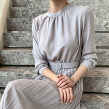 画像をギャラリービューアに読み込む, プリーツワンピース ロングワンピ 結婚式 パーティードレス 長袖