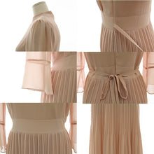 画像をギャラリービューアに読み込む, プリーツドレス スリットネック シフォンワンピ パーティー 式典
