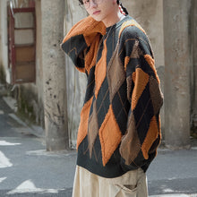 画像をギャラリービューアに読み込む, ユニセックス ニット セーター 柄 メンズ ゆったり アーガイル