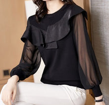 画像をギャラリービューアに読み込む, シースルーフリルニット  レデイース ブラック