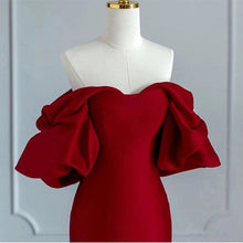 画像をギャラリービューアに読み込む, オフショルダー パフスリーブ サテンマーメイドドレス  2色