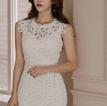画像をギャラリービューアに読み込む, 総レース お呼ばれ ノースリ ホワイト ワンピース ドレス