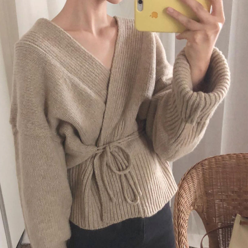30%OFF カシュクールオープンニットカーディガン セーター Vネック 秋冬 2色