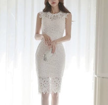 画像をギャラリービューアに読み込む, 総レース お呼ばれ ノースリ ホワイト ワンピース ドレス
