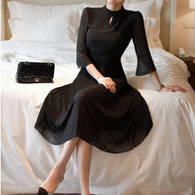 画像をギャラリービューアに読み込む, プリーツドレス スリットネック シフォンワンピ パーティー 式典