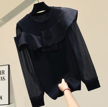 画像をギャラリービューアに読み込む, シースルーフリルニット  レデイース ブラック