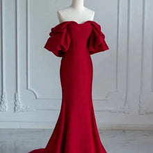 画像をギャラリービューアに読み込む, オフショルダー パフスリーブ サテンマーメイドドレス  2色