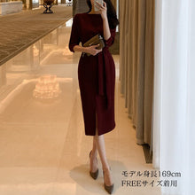 画像をギャラリービューアに読み込む, パーティードレス 無地 リボンベルト エレガント 上品