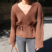画像をギャラリービューアに読み込む, 30%OFF カシュクールオープンニットカーディガン セーター Vネック 秋冬 2色
