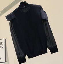 画像をギャラリービューアに読み込む, シースルーフリルニット  レデイース ブラック