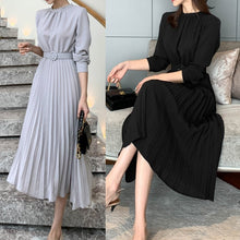 画像をギャラリービューアに読み込む, プリーツワンピース ロングワンピ 結婚式 パーティードレス 長袖