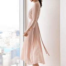 画像をギャラリービューアに読み込む, プリーツドレス スリットネック シフォンワンピ パーティー 式典