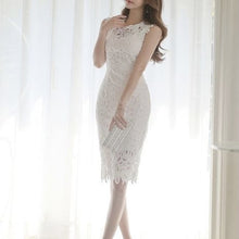 画像をギャラリービューアに読み込む, 総レース お呼ばれ ノースリ ホワイト ワンピース ドレス