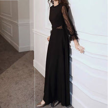画像をギャラリービューアに読み込む, パーティドレス 袖シフォン ロングワンピ マキシ丈 結婚式